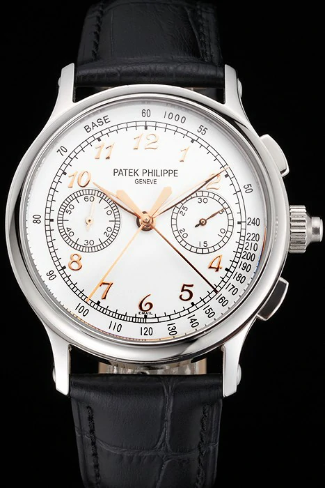 Patek Philippe Split Seconds White Dial Rose Gold Hands Stainless Steel Case Black Leather Strap new122988
