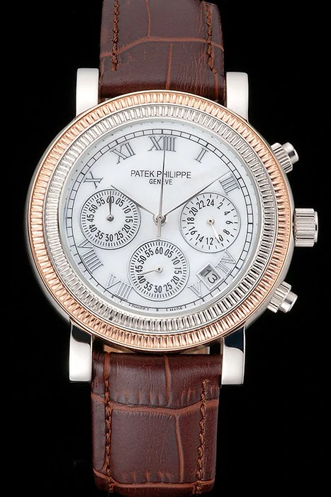 Patek Phillipe Grand Complications Hobnail Bezel Roman Numerals Brown Leather Strap new121413