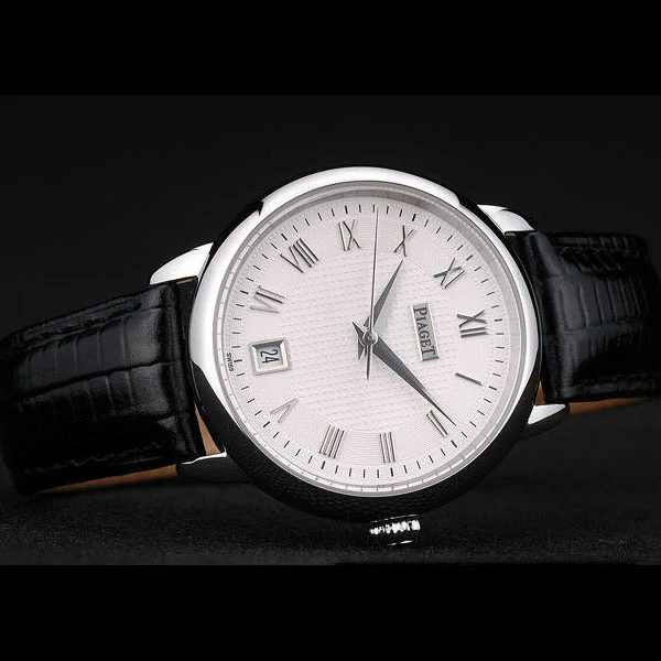 Piaget Traditional White Checkered Dial Black Leather Strap new58997