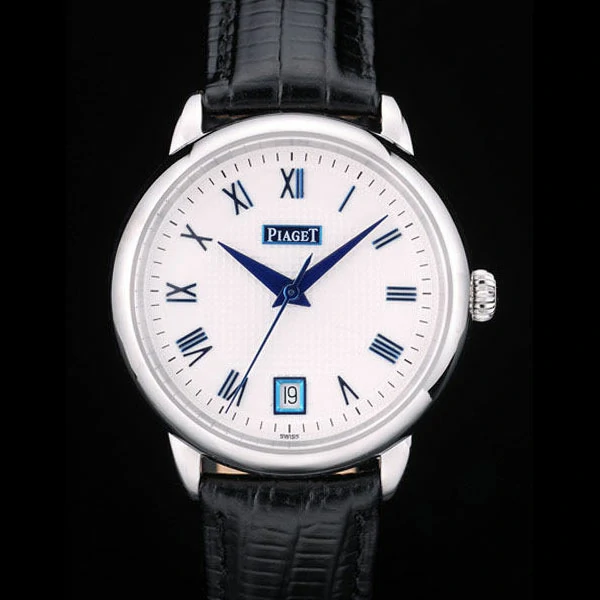 Piaget Traditional White Checkered Dial Black Leather Strap new58998