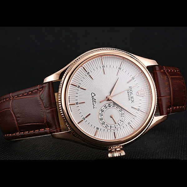 Rolex Cellini White Rose Dial Gold Case Brown Leather Bracelet new60651