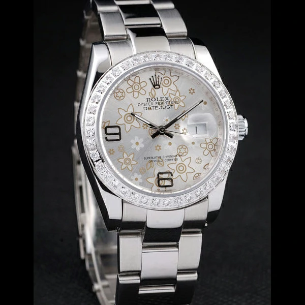 Rolex Datejust Polished Stainless Steel Silver Flowers Dial Diamond Plated new58019