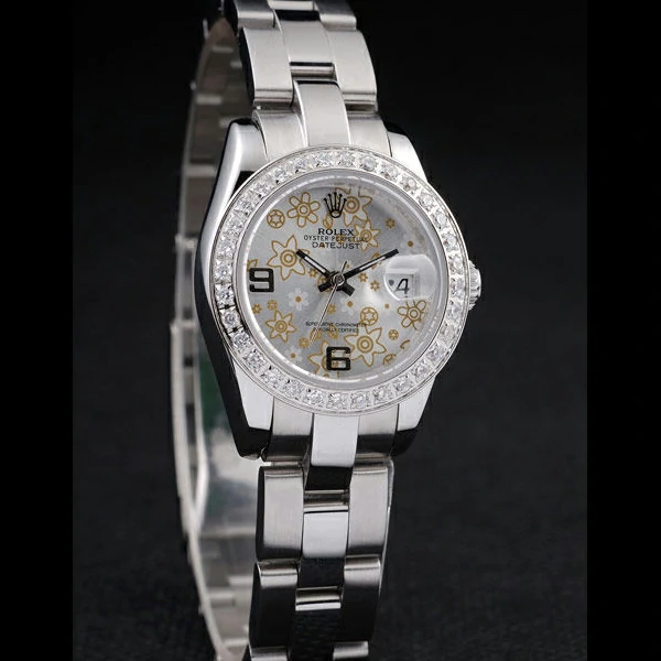 Rolex Datejust Polished Stainless Steel Silver Flowers Dial Diamond Plated new58023