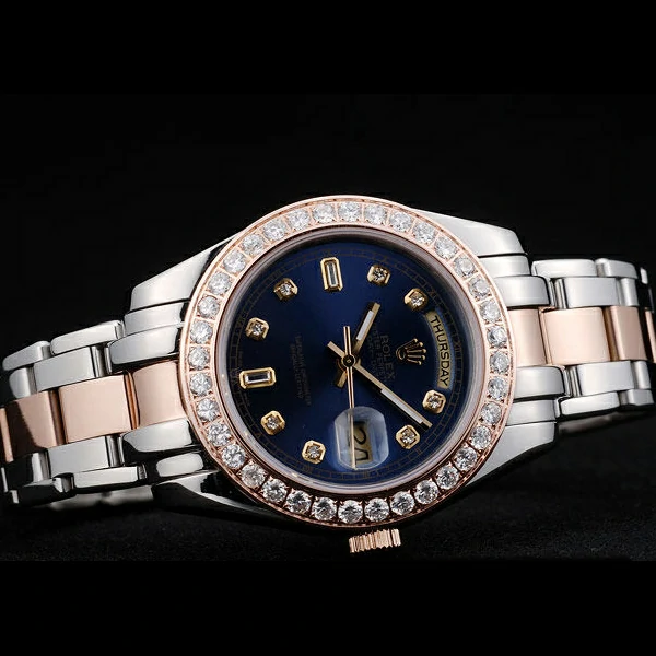 Rolex DayDate Diamond Plated Rose Gold Bezel Blue Dial new58938