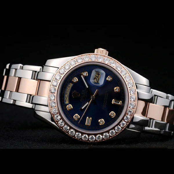 Rolex DayDate Diamond Plated Rose Gold Bezel Blue Dial new58938
