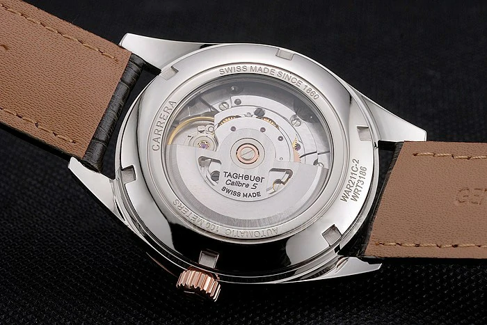Tag Heuer Carrera Calibre 5 Gray Dial Rose Gold Case Black Leather Strap new121633