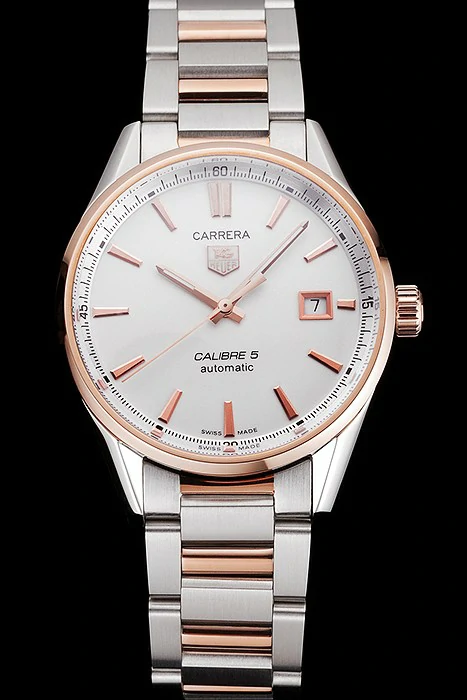 Tag Heuer Carrera Calibre 5 White Dial Rose Gold Case Two Tone Bracelet new121638